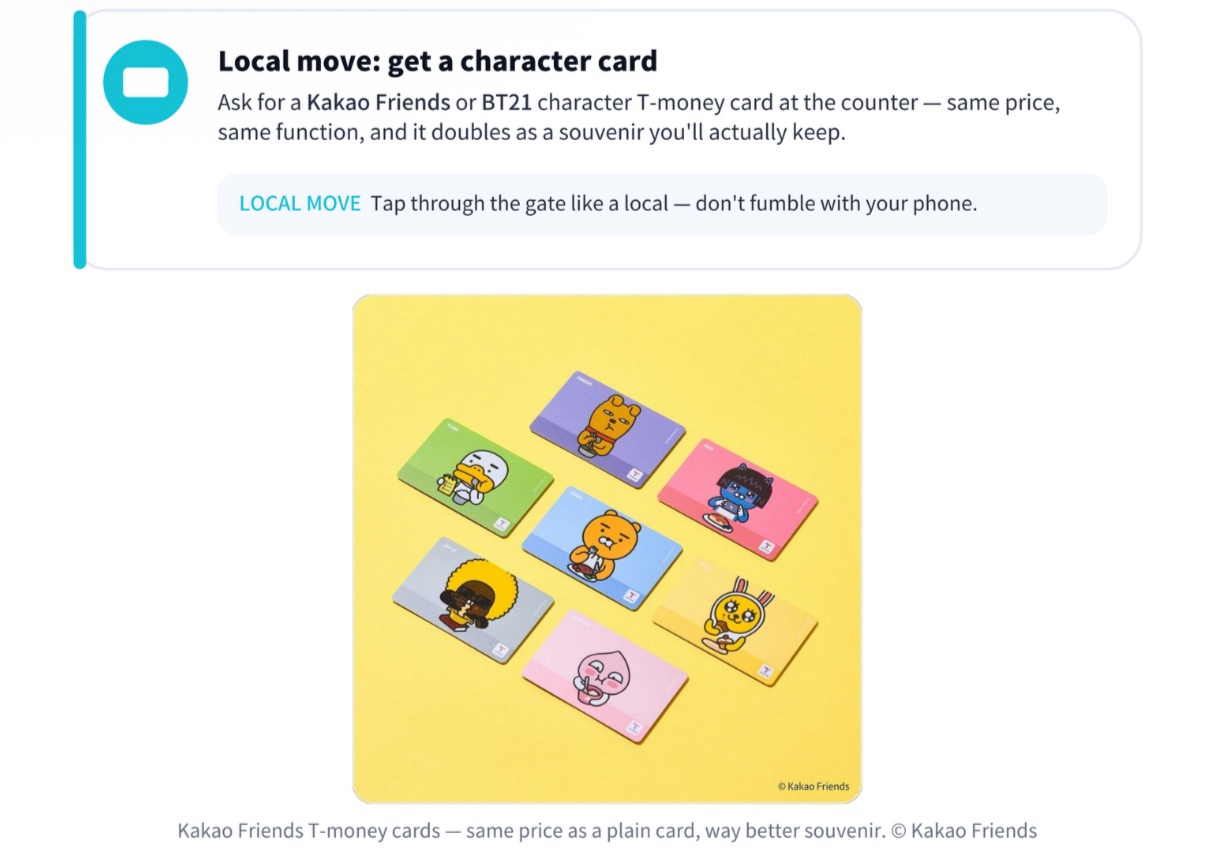 T-money character card tip preview from the LoKo guide